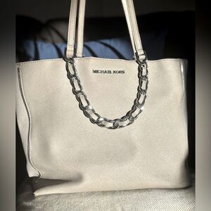 Michael Kors Harper Chain Gray Leather Tote